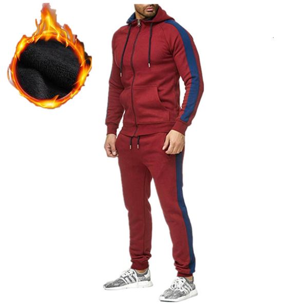 

2021 new men autumn winter thick warm tracksuit pieces hoodies male sweatshirt fleece sets sports suit brand clothing td7f, Black