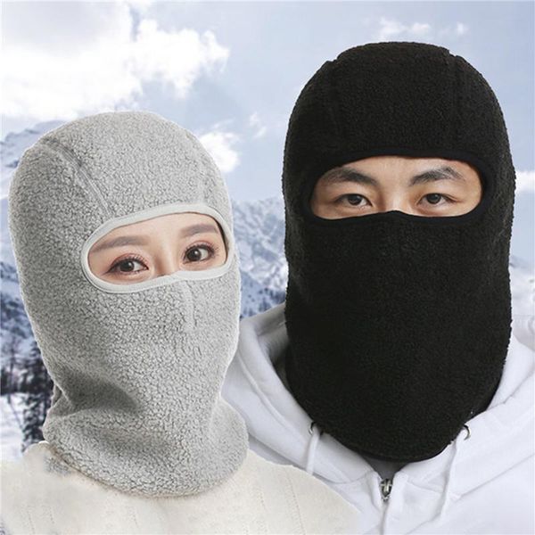

windproof snowboard skullies beanies for men women full face mask winter hat warm balaclava multi function plush hooded mask, Black