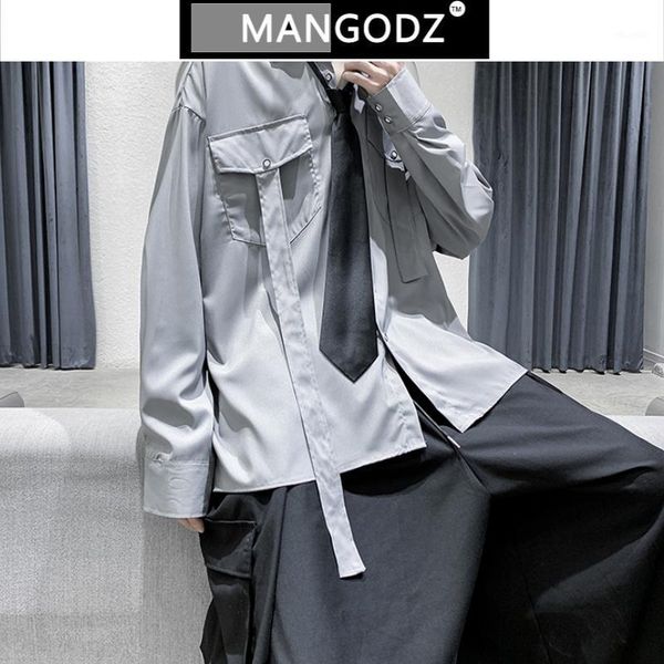 

2021 spring shirts for men dark fashion long sleeve shirt mens clothing send tie japanese streetwear loose camisa masculina1, White;black