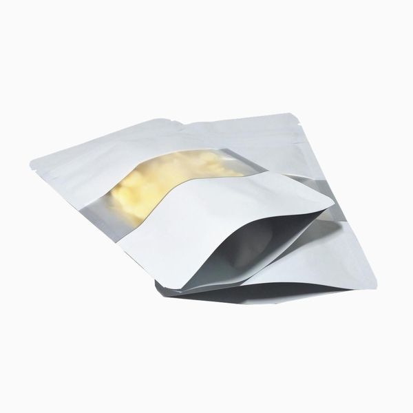 

100 шт. лот матовая белая алюминиевая фольга пищевой фольгой doypack ziplock пакет пакет с окном reclosable mylar молния мешок для закуски р
