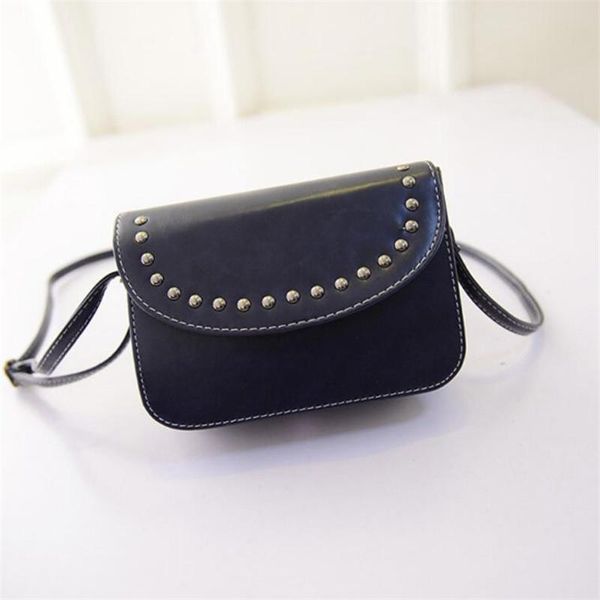

new simple vintage women small square shoulder messenger bags flap ladies cover rivet design solid color cell phone bag a018