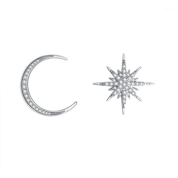 

stud trendy silver color star moon earrings pave cz small crystal rose gold for women charm jewelry e-h03801, Golden;silver