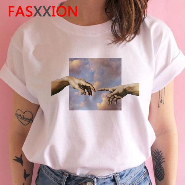

michelangelo tshirt women fashion grunge aesthetic sistina hands t shirt female funny print streetwear casua tee t shirt sqcdjd dh_bde, White