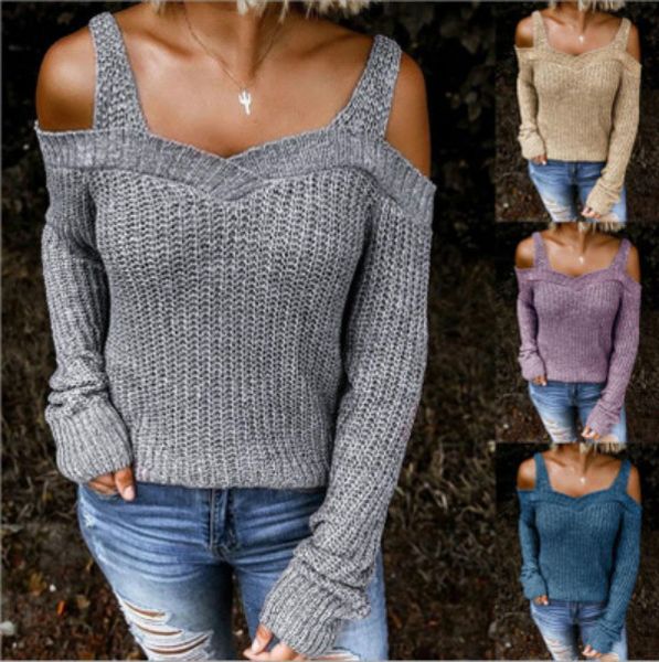 

women casual sweaters 2020 autumn new sling strapless sweater solid color casual long-sleeved sweater womens pullover clothing, White;black