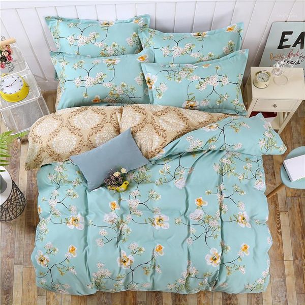 

green color bedding set full  king size flower printed quilt cover bed linen set with pillowcase floral double bedding1