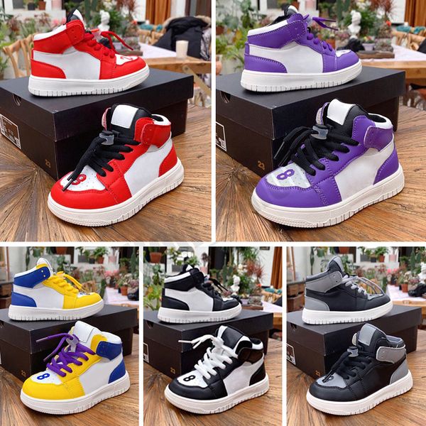 

1 kids basketball shoes toddler infant boys girls sports sneakers bred white black maroon kid trainers with box