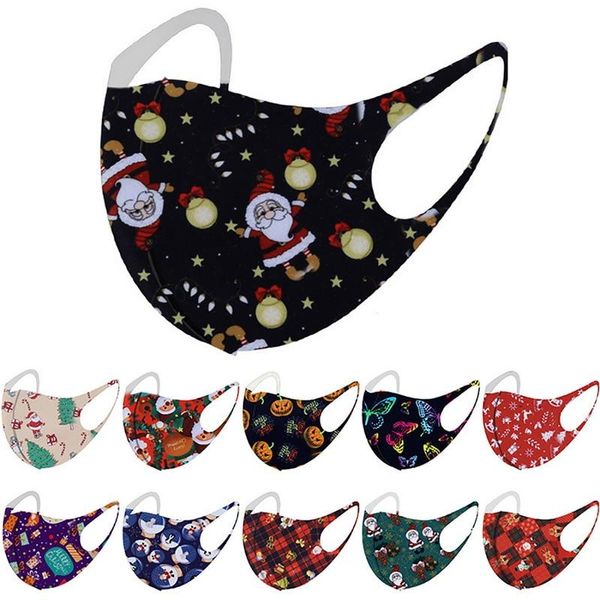 

reusable colorful fabric face christmas dustproof ice silk mask fashion washable outdoor breathable face mask 2020 selling wmtsfh