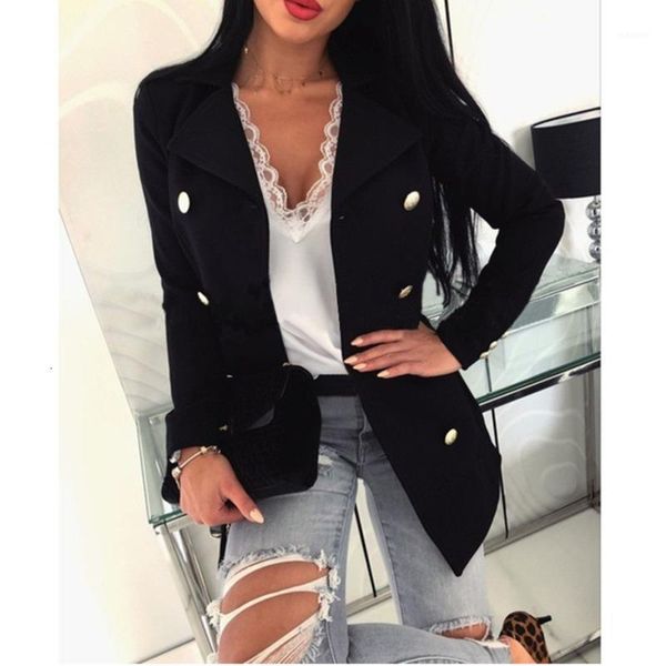 

women autumn wool blends coats streetwear classy solid double breasted turn-down collar fslim woolen coat elegant workwear1, Black