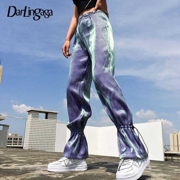 

darlingaga casual satin straight baggy high waist pants trousers drawstring harajuku pants women sweatpants track pantalon femme y200418, Black;white