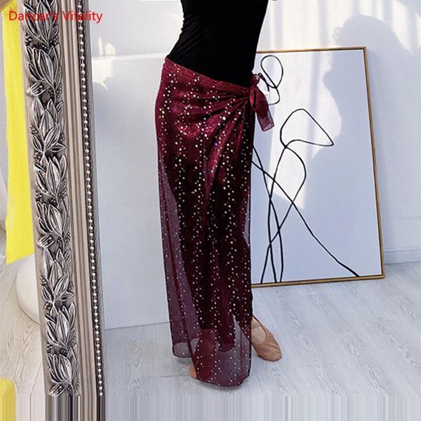 

belly dance hip scarf new waist skirt practice clothes sequin skirt beginner practice clothes belly dance long blue red1, Black;red