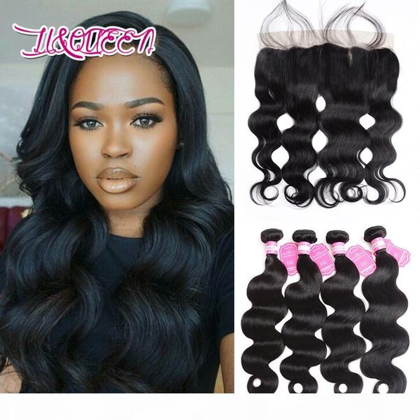 

body wave lace frontal closure with bundles brazilian human hair weave with frontal closure body wave unprocessed brazilian virgin hair, Black;brown