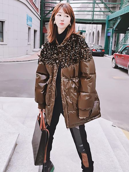 

women's down & parkas sequined padded jacket women 2021 winter coat korean version loose and warm european station fashion big size fem, Black