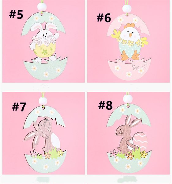 

easter rabbit cartoon eggshell chick pendants wooden craft ornament wood hanging pendants cute bunny easter decoration party g12006