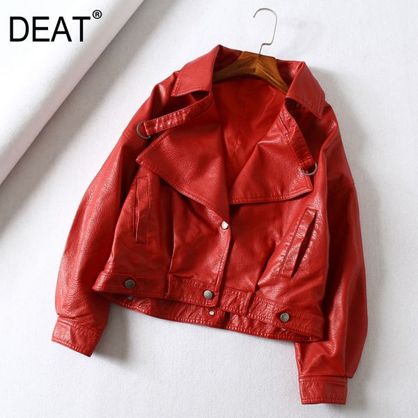 

[deat] fast delivery women's jacket fashion zipper short moto style waist thin street lapels slim pu leather coat ai698 201112, Black;brown
