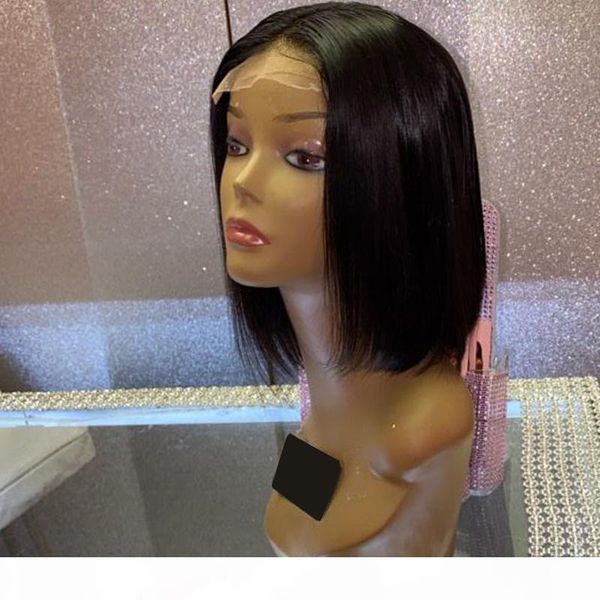 

human hair lace frontal wigs brazilian straight bob 4x4 bob short lace wigs 150% density natural color gagaqueen hair, Black;brown