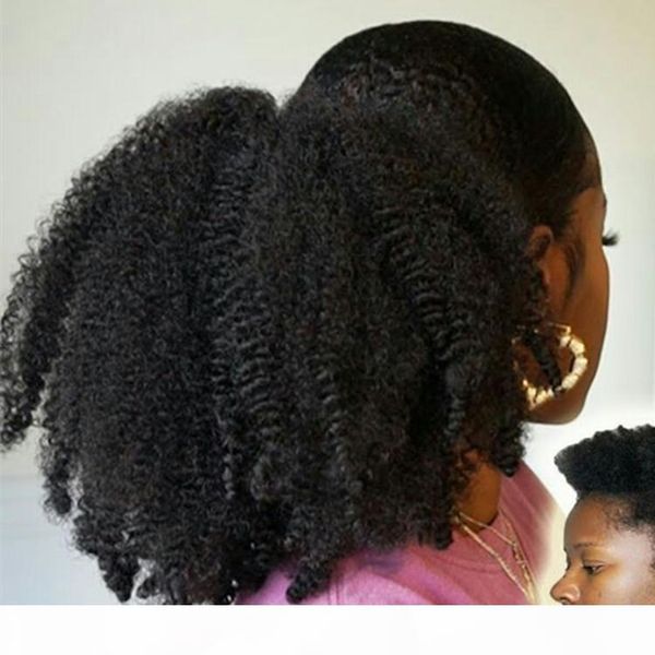 

afro kinky curly hair ponytail african american short afro kinky curly brazilian human hair drawstring puff ponytail clip ins curly, Black