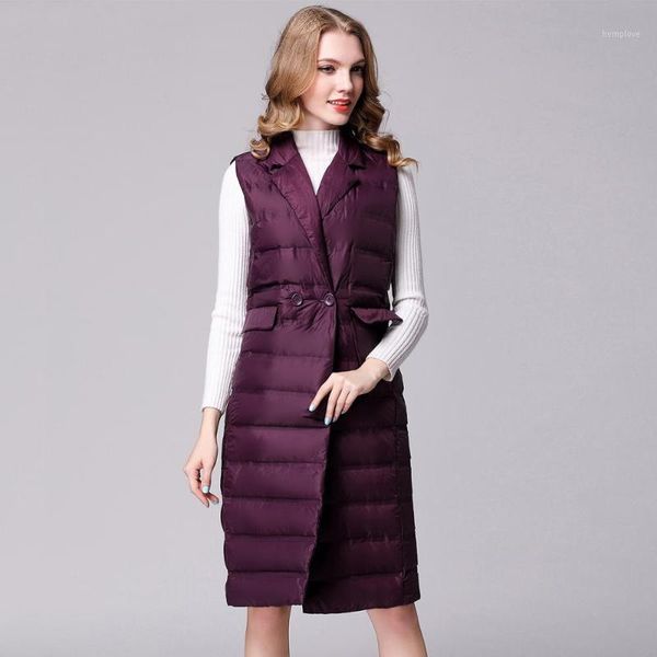 

autumn women knee length duck down vests slim down padded parkas female sleeveless jackets waistcoats outerwear vt-2541, Black