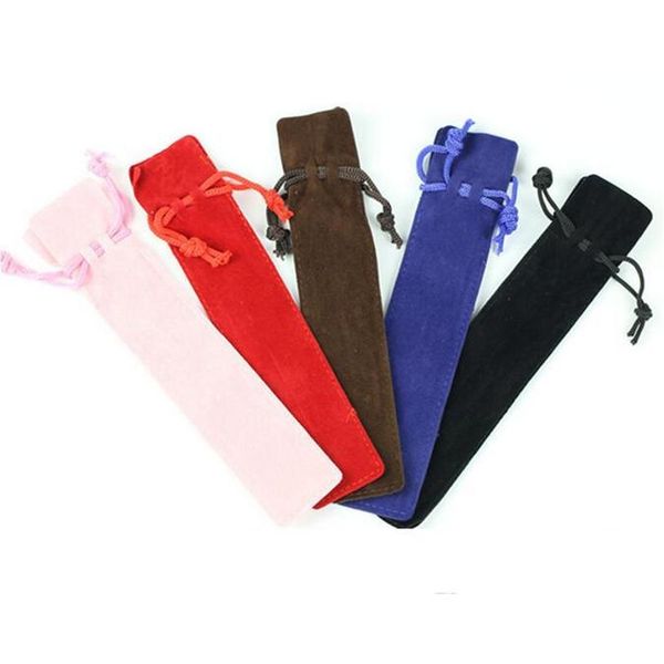 

velvet pen pouch holder single pencil bag pen case rope locking gift bag 5 colors mixed wholesale wvurv