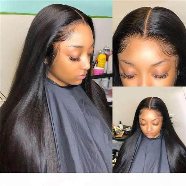 

wholesale 13x4x1 lace front wig t part lace front wig brazilian straight human hair wigs for black women non-remy, Black;brown