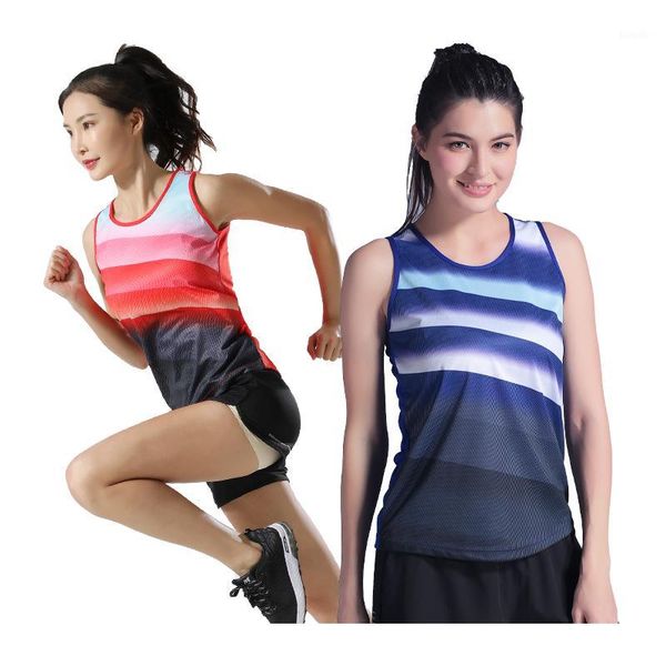 

women running vests sleeveless round neck loose tank sports gym tranning singlets print ladies athletic jerseys, Black;blue