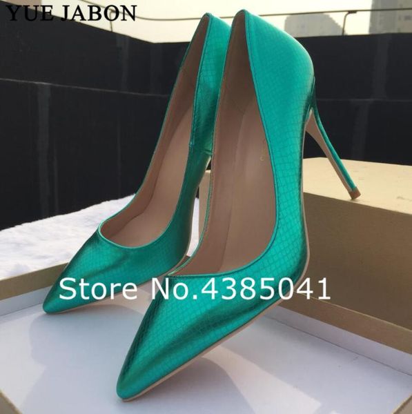 

yue jabon colorful dark green snake pointed toe heels prom party shoes woman big size women high heels pumps 12cm 10cm 8cm, Black