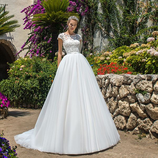 

2021 new exquisite lace es vestido de novia scoop neck a line tulle bridal garden wedding gown qemr, White