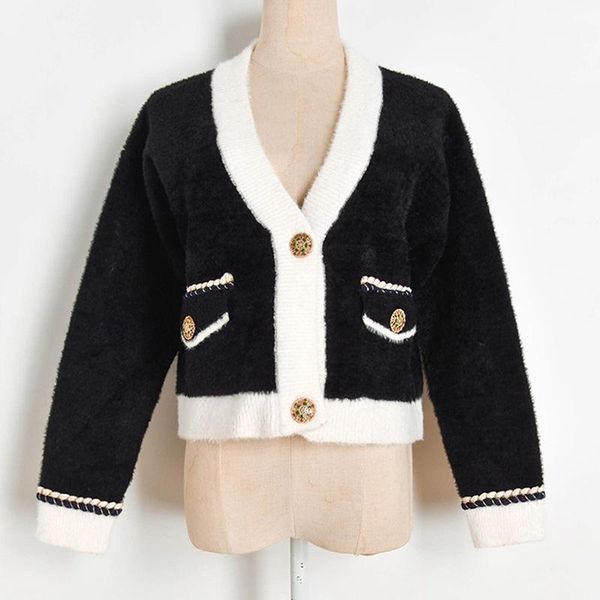 

fake cardigan short jacket women elegant v-neck button up knitting clothes autumn winter 2020 coat sweater outwear1, White