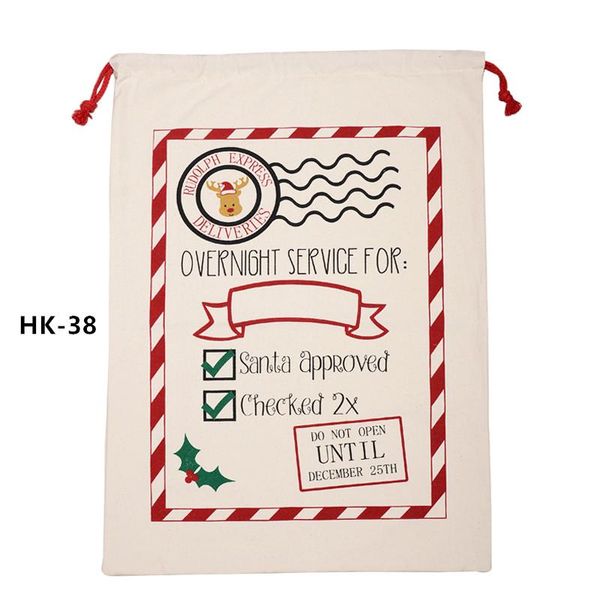 

50pcs/lot 45 style christmas gift bag large canvas santa sack color elk organic heavy canvas drawstring candy cane red strip bag wmtmeb