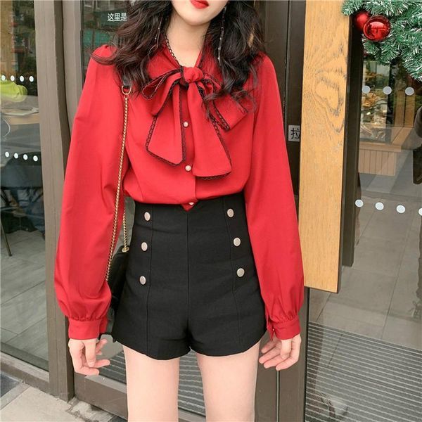

new office lady solid drawstring bow blouse women long sleeve elegant shirt stand collar autumn chic blusas solid clothes1, White