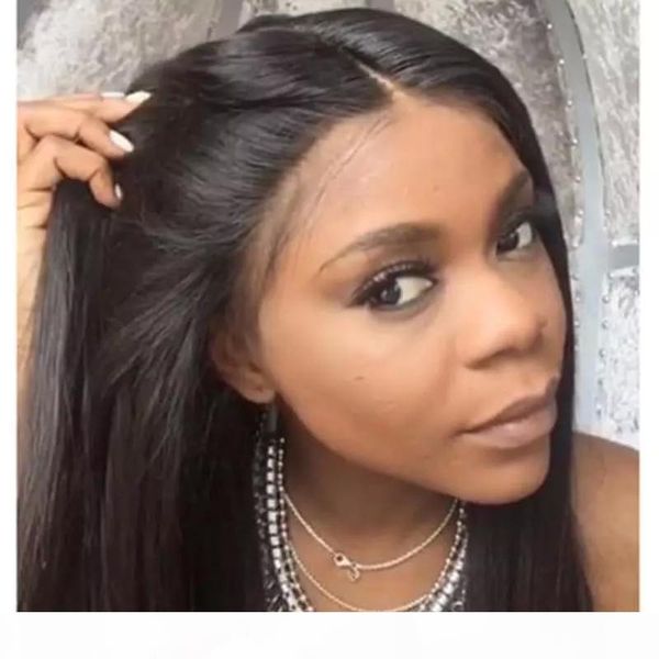 

pre plucked silk base wigs natural scalp 4x4 silk full lace wigs 130% density silky straight human hair baby hair around hand, Black;brown