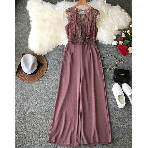 

summer women jumpsuits rompers wide leg casual lace jumpsuit party long playsuit female elegant overalls for women zt20241, Black;white