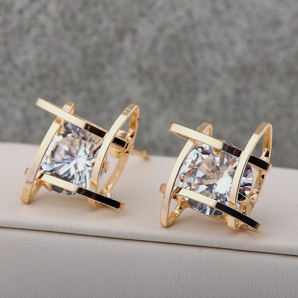 

new square earrings tic tac toe zircon earrings japanese and korean fashion crystal copper gift, Golden;silver
