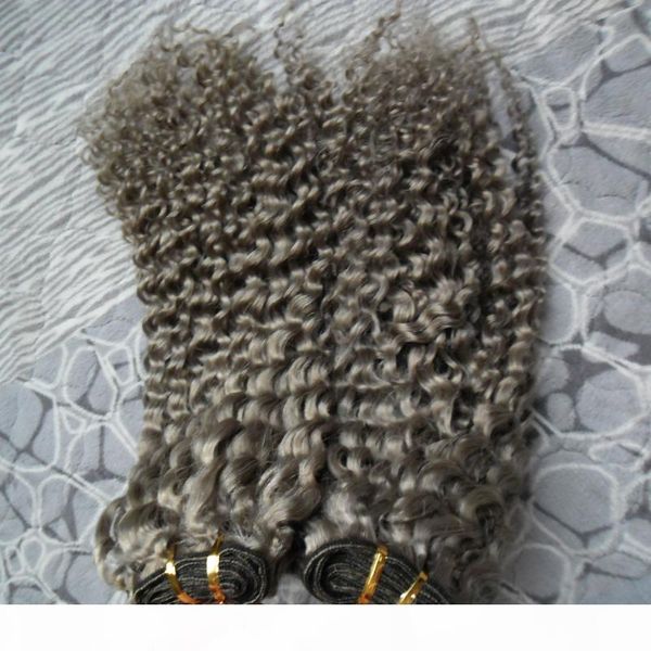 

grey hair weave brazilian hair weave bundles 200g brazilian kinky curly virgin gray curly weave human hair 2pcs, Black