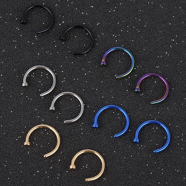 

2pcs горячая нержавеющая сталь нос open обруч кольцо серьги пирсинг ювелирные изделия 4color черное золото носа кольца носа стержня jllyni h, Silver