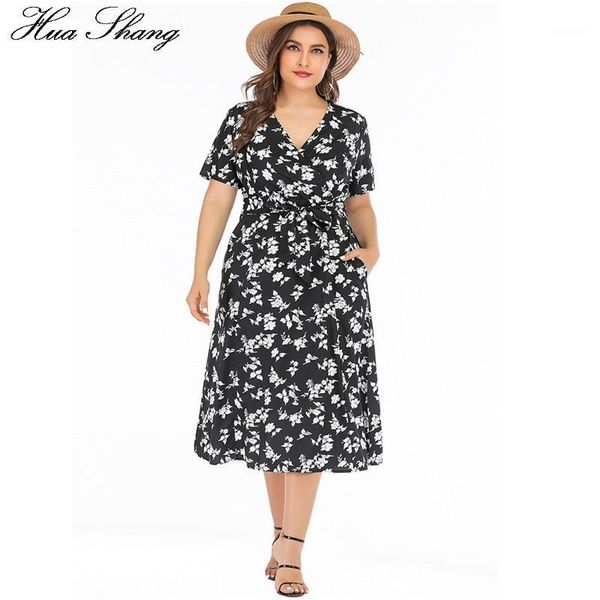 

5xl 6xl plus size casual dress women summer v neck short sleeve floral print boho beach dress pockets ladies tunic maxi dresses1, Black;gray
