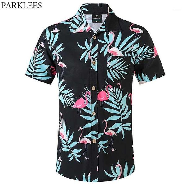 

men's fashion flamingo print hawaiian shirt 2021 brand new short sleeve 5xl holiday vacation shirt beach wear clothing chemise1, White;black