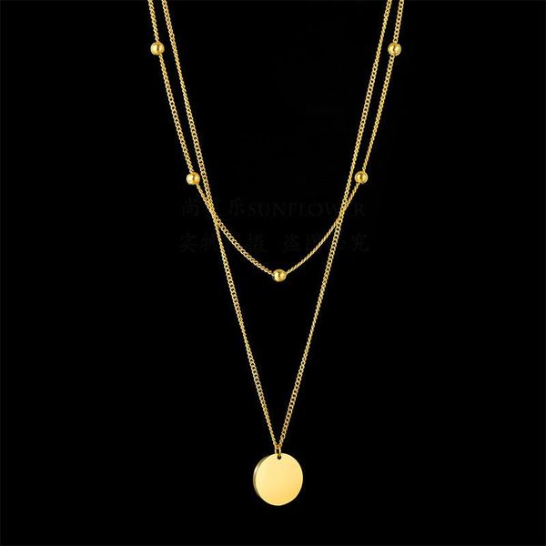 

fashion new gold stainless steel round coin pendant necklaces fashion double layer chain necklace for women jewelry accessories, Silver