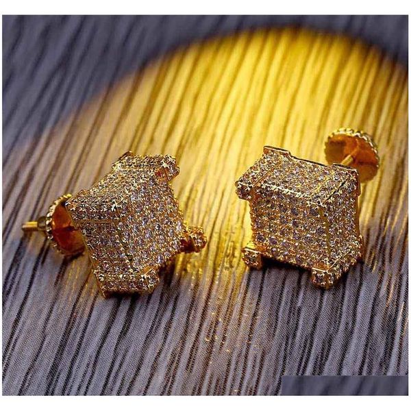 

fashion screw back cz earrings stud men brand designer hiphop jewelry gold silver zircon pierced ear stud je sqcwfc queen66