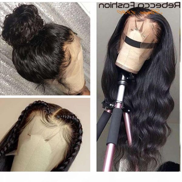 

rebecca front human with baby hair 180% density brazilian 13x4 body wave lace frontal wig for woman remy, Black;brown