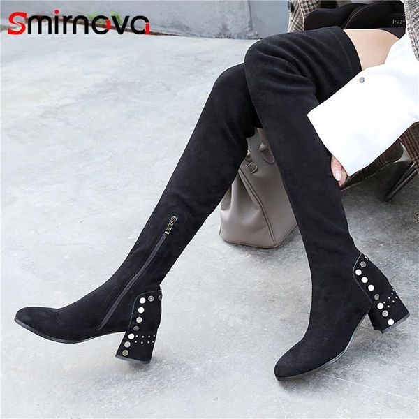 

smirnova new fashion 2020 punk rivet over the knee boots popular square heels long woman boots autumn thigh high ladies1, Black