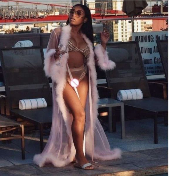 

eba large seductive lingerie fur bathrobe long nightdress, Black;gray