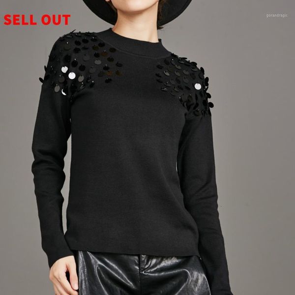 

fashion tide autumn and winter new casual fashion women loose plus solid color round neck sequin sweater tc7271, White;black