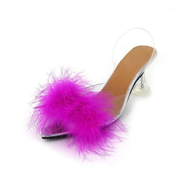 

new elegant feather transparent high heels pointed toe sandals women 20211, Black
