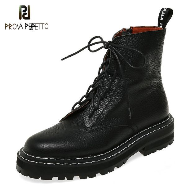 

autumn winter quality genuine leather punk short boots lace up high heels women ankle boots party shoes woman 201020, Black
