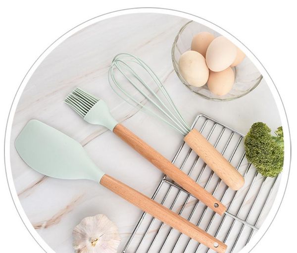 

wooden handle sile kitchenware set cooking spoon shovel sile kitchenware set non-stick pan shovel spoon bbybfs sweet07