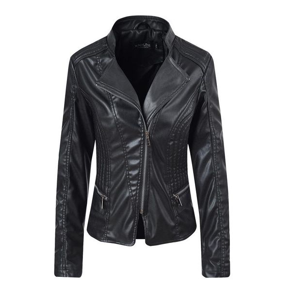 

pu leather short jackets womens motorcycle biker jackets casual coats black outerwear overcoat slim fit pink brown fashion 2020, Black;brown