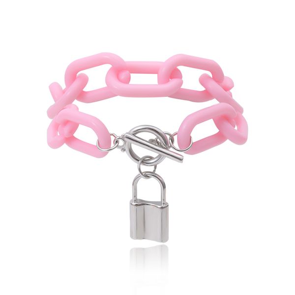 

popular ins new fashion luxury designer simple cute candy colors big link chain padlock charm bracelets for women girls, Golden;silver