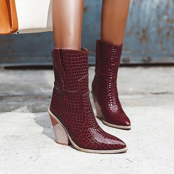 

повседневный сексуальный заостренный носок осень середины икры сапоги моды плед черные красные сапоги на высоком каблуке верхом белый абрико, Black