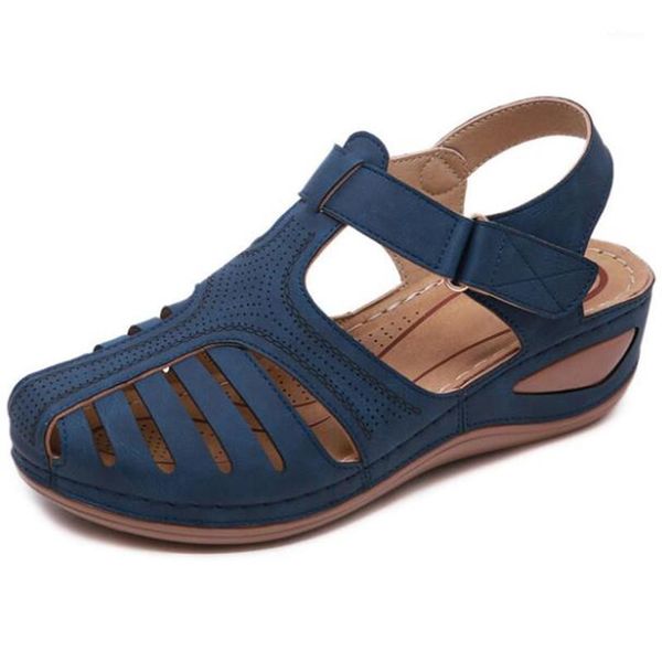 

summer women's non-slip lightweight round head roman sandals wedges comfortable baotou flowers plus size women platform sandals1, Black
