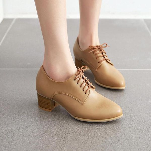 

pqecfs big size 34-43 spring & autumn solid fashion women lace-up med square heels pumps 4 colors1, Black